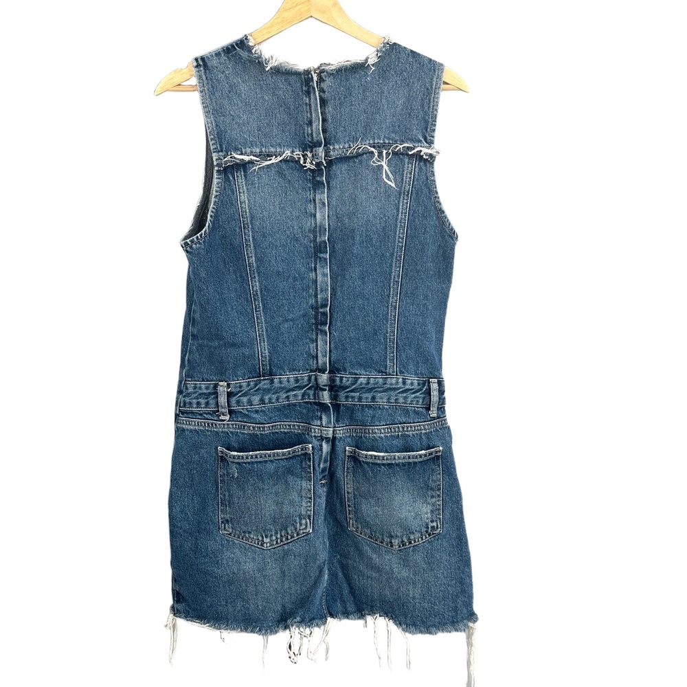 Zara Women’s Denim Dress Size L Two-Tone Sleeveless Raw Hem Distressed - Picture 5 of 7